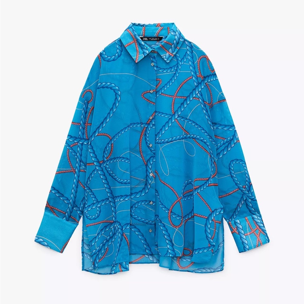 Zara Blue Rope Pattern Women's Button Down Shirt